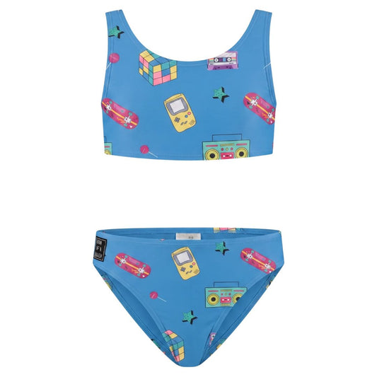 Retro, Blue, Girls' bikini