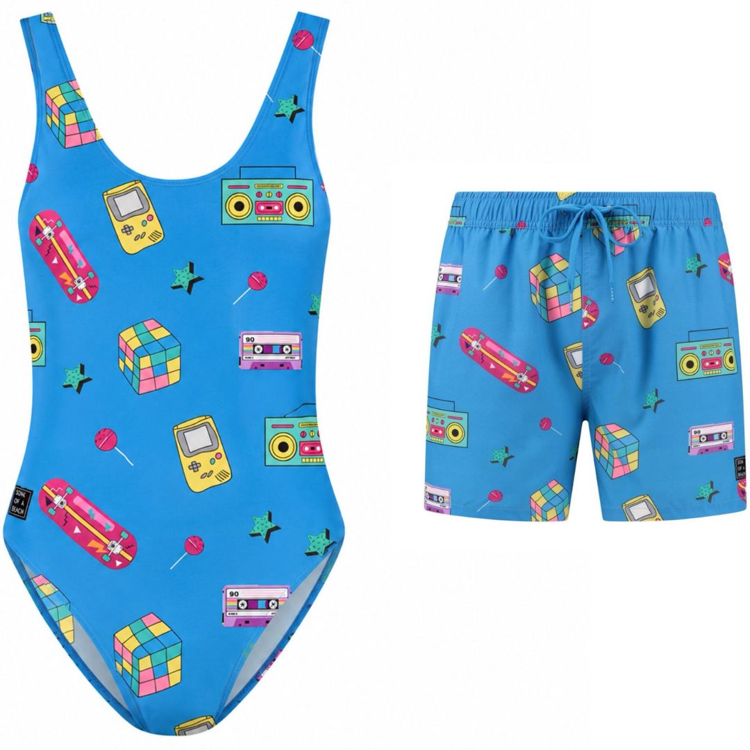 Retro, Mother and son swimsuit/swimming trunks