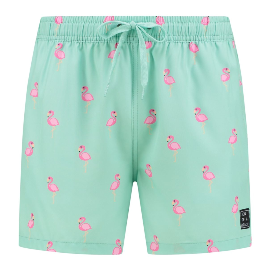 Flamingo, Green, Men's swimming trunks
