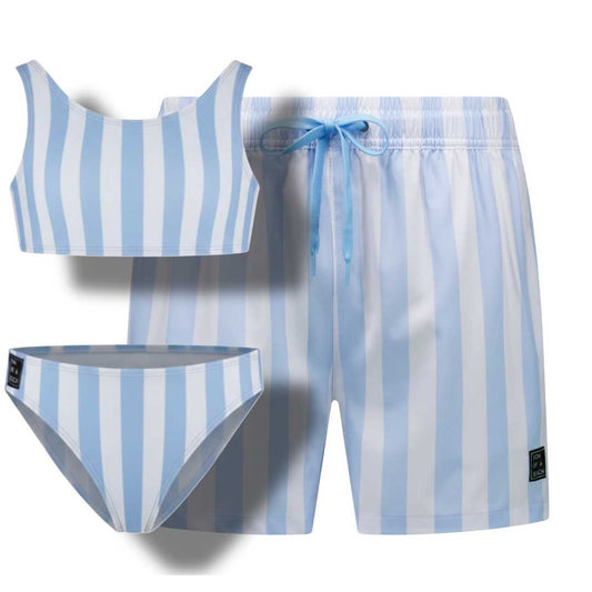 Faded-Stripe, Light blue, Father and daughter swim trunks/bikini 