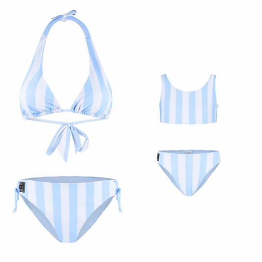Stripe, Light Blue, Mother and Daughter Bikinis