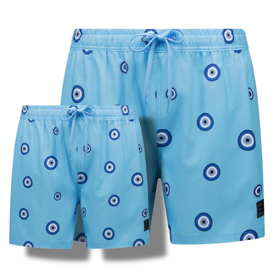 Eye, Blue, Father and son swim shorts